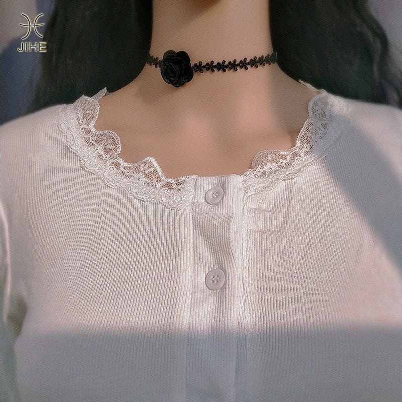 【JIHE】Choker Vòng cổ Hình Hoa Hồng Đen Phong Cách Nhật Hàn Thời Trang Cho Nữ