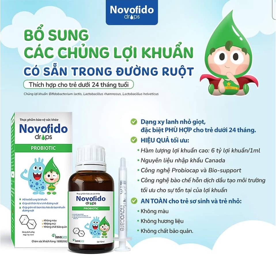 Novofido drops - Bổ sung lợi khuẩn đường ruột lọ 15ml (Thích hợp cho trẻ dưới 24 tháng tuổi)