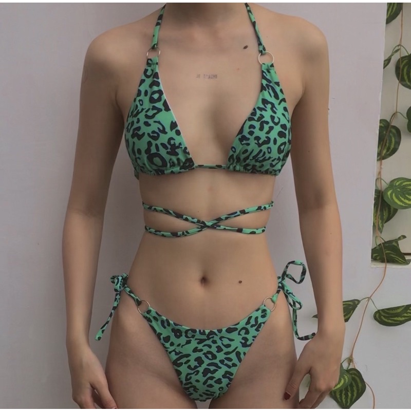 bikini hoạ tiết beo xanh (bk188)