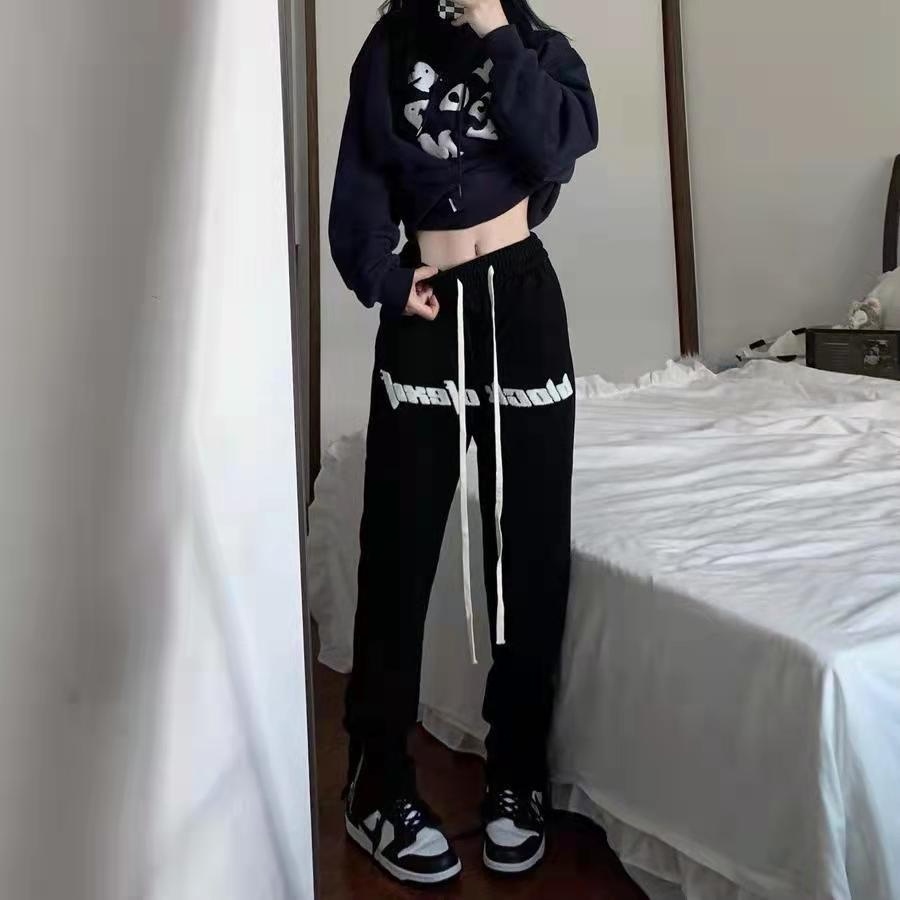 Quần thể thao ZHELIHANGFEI thiết kế xẻ tà thêu chữ phong cách đường phố Mỹ cá tính