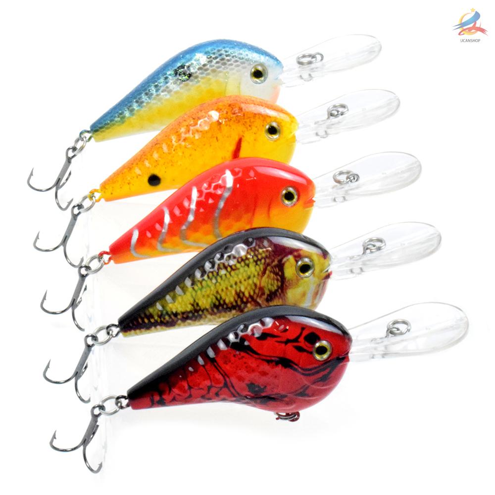 UCAN LIXADA  5 Pcs Bionic Fishing Lure Hard Body Floating Bait Fishing Bass Lure  Fishing Lure Artificial Bait Lifelike Crankbait Hooks Fishing Tackle  3.5 in 0.4 oz / pc