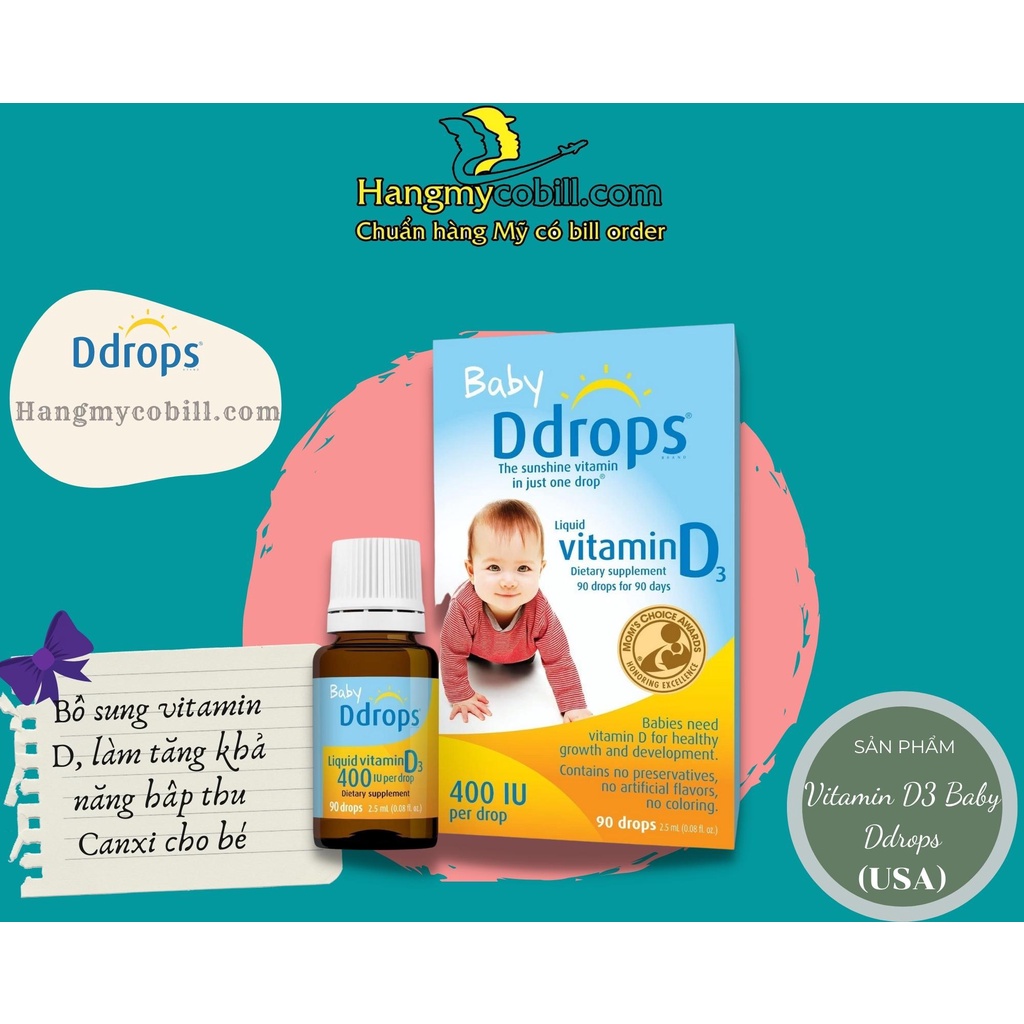 (có bill nhập) Vitamin D3 Baby Ddrops Mỹ cho bé 0-12 tuổi