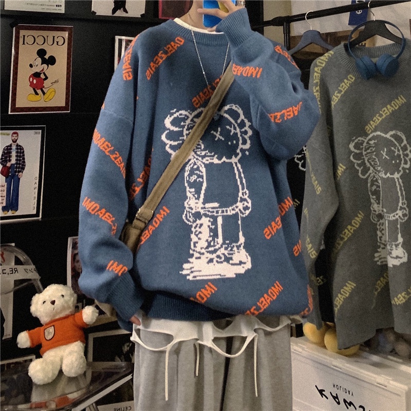 Áo Sweater Dày Dặn In Họa Tiết Hoạt Hình Phong Cách Hàn Quốc Thời Trang Thu Đông Cho Nam Và Nữ