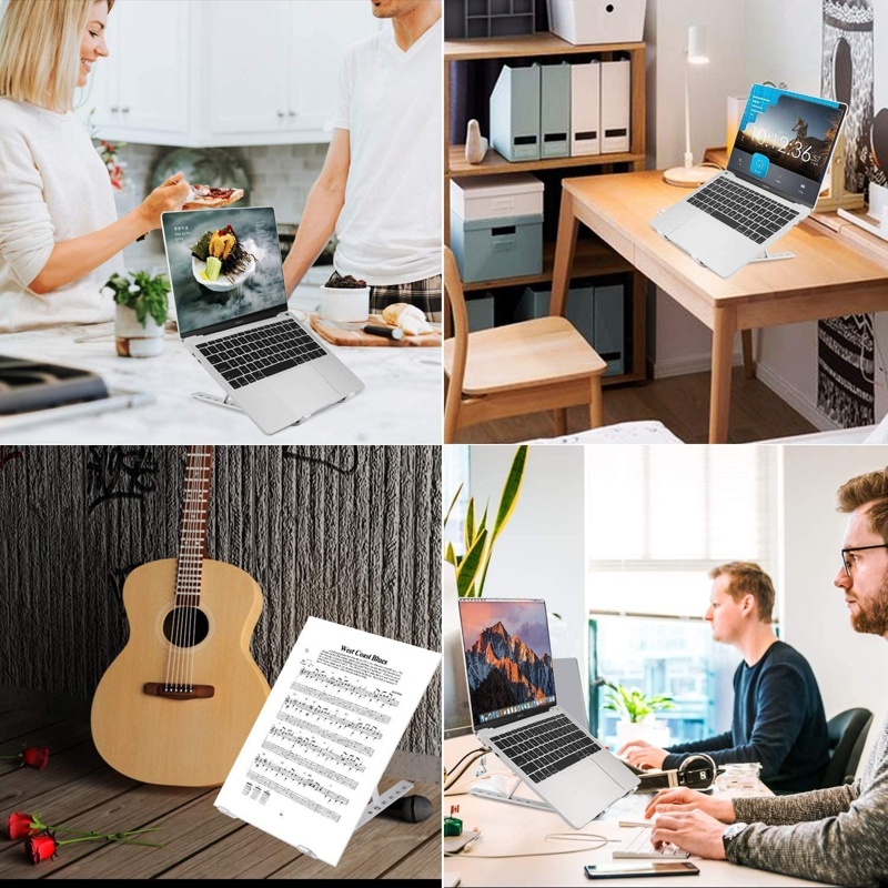 Đế Tản Nhiệt Giá đỡ Máy Tính Laptop, Ipad, bằng nhôm có thể điều chỉnh được độ cao, chống gù lưng gấp lại nhỏ gọn