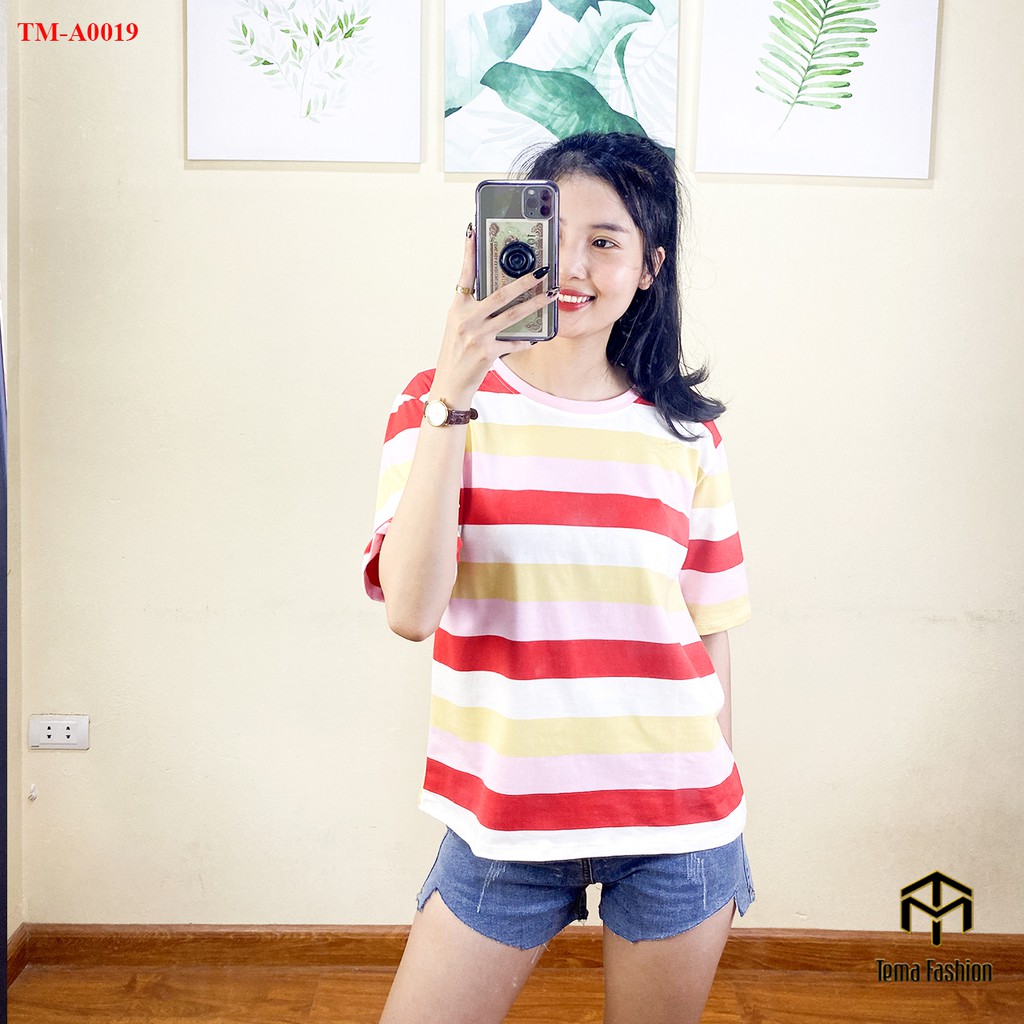 Áo phông nữ TEMA - Áo thun nữ kẻ ngang siêu xinh nhiều màu cổ tròn chất cotton siêu mát | BigBuy360 - bigbuy360.vn