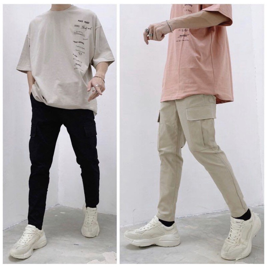 Free Ship Quần Kaki Nam Nữ TÚI HỘP BOX PANTS Unisex - Kiểu quần Baggy kaki thun co dãn đen và tan be Hippo Unisex