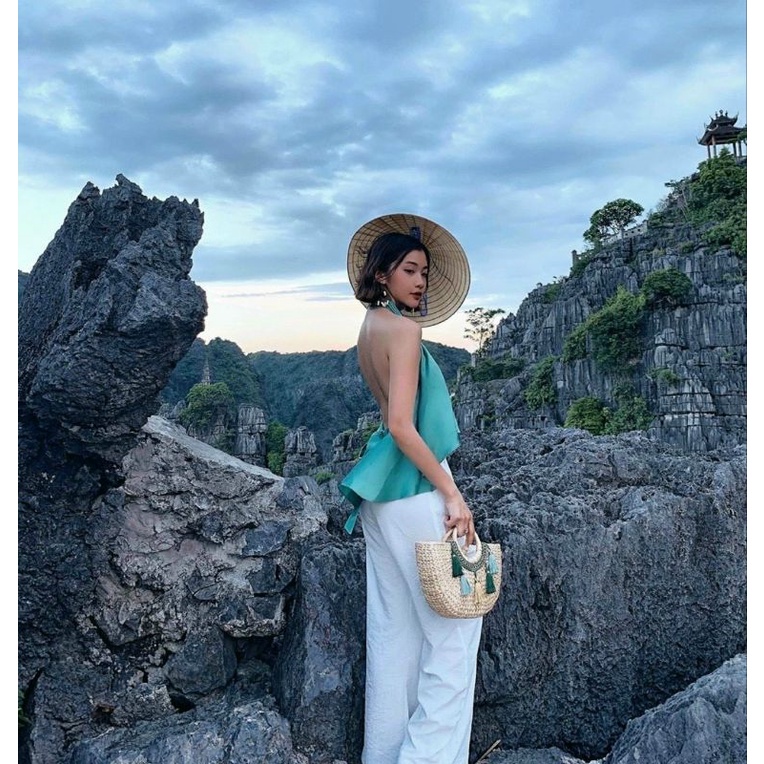 SET ÁO YẾM XANH + QUẦN SUÔNG TRẮNG