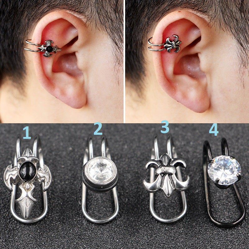 Khuyên tai titan unisex gắn vành không cần bấm lỗ tai