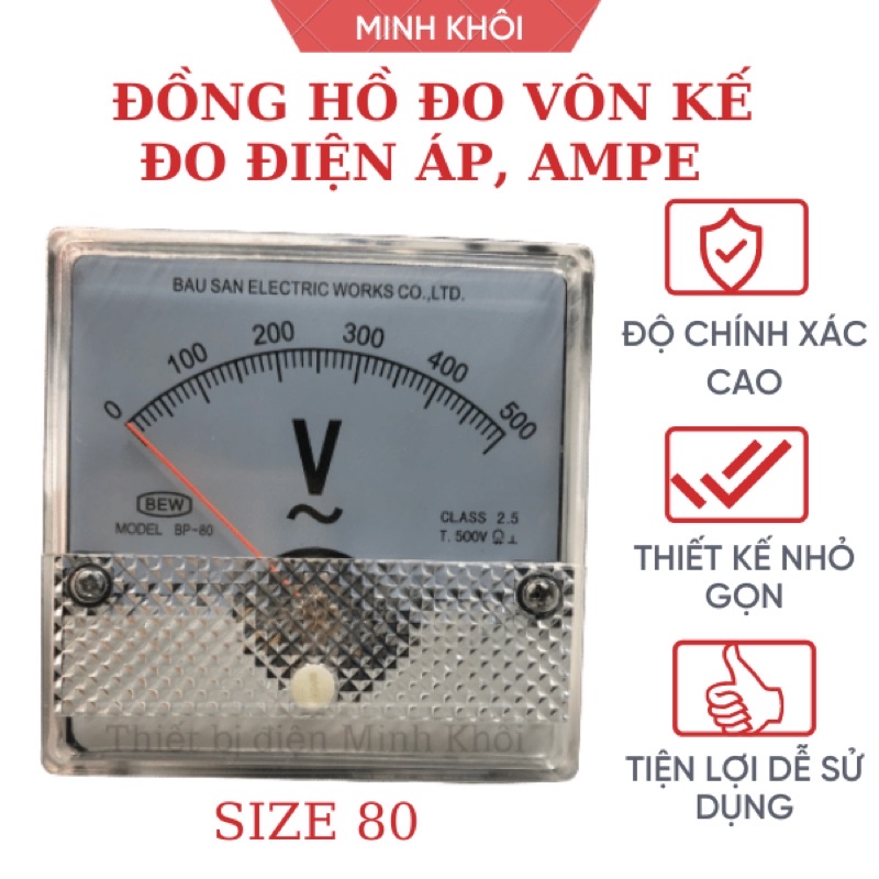 Đồng hồ đo vôn kế xoay chiều mặt 80 Bew DC , dòng điện ampe, Đồng hồ lắp đặt tủ điện