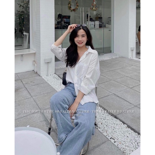 Áo Sơ Mi Trơn Dài Tay [FREESHIP]  Thun kiểu form rộng bánh bèo, học sinh thanh lịch phong cách Ulzzang
