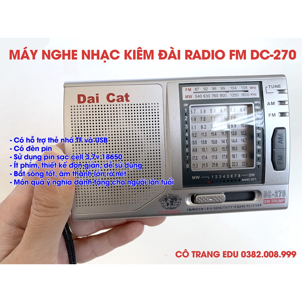 Máy Nghe Nhạc Kiêm Đài Radio FM DC-270 💥Có Hỗ Trợ Thẻ Nhớ TF và USB 💥Có Đèn Pin 💥Chất Lượng Âm Thanh Hay