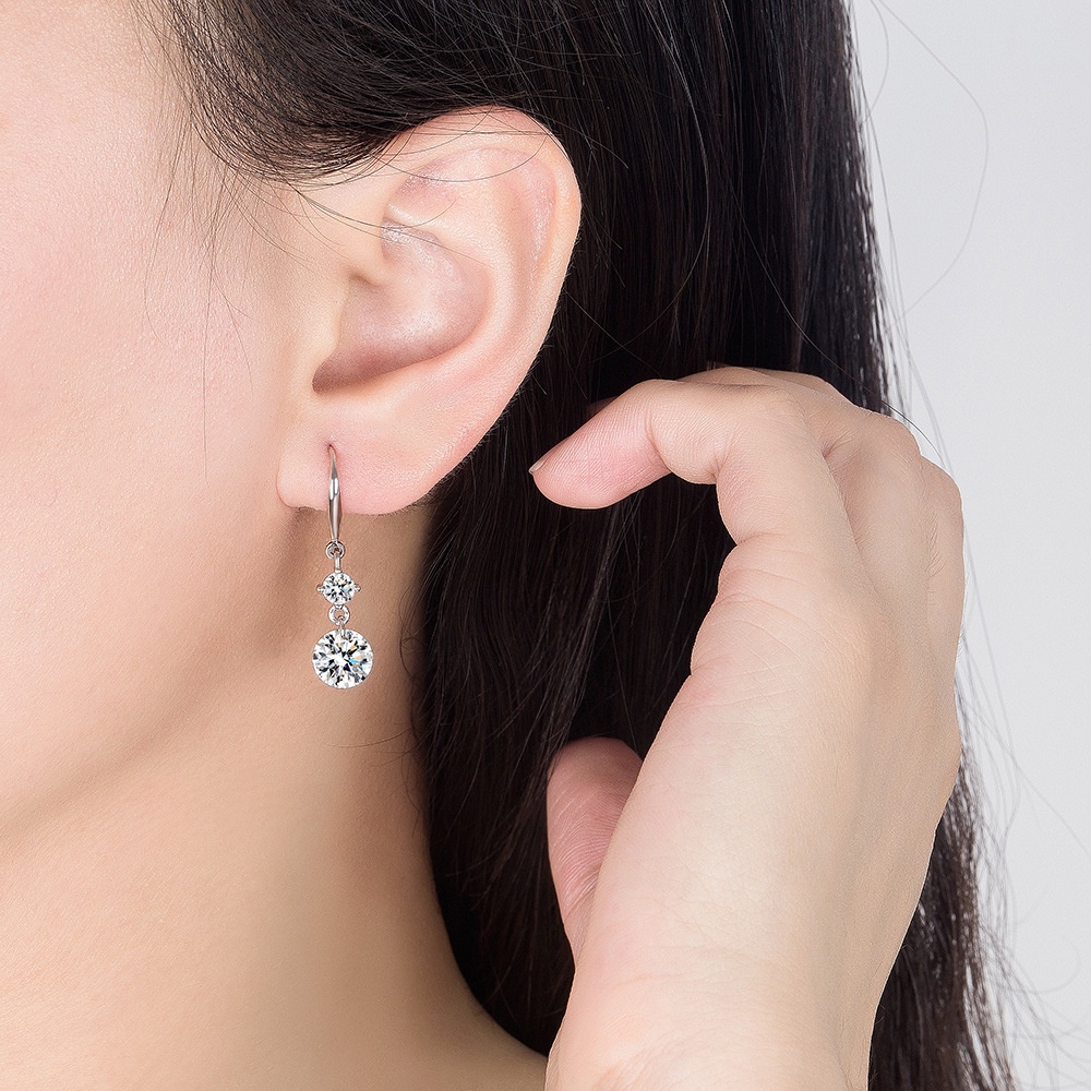 Bông Tai Bạc 925 Hình Tròn Trong Suốt Đính Đá Thời Trang Cho Nữ