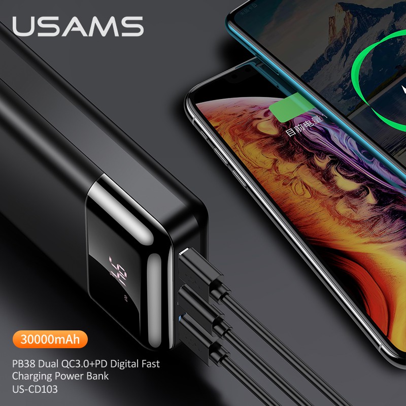 Pin Sạc Dự Phòng USAMS 30000mah QC 3.0 + PD Cao Cấp Cho Iphone Samsung Huawei Xiaomi