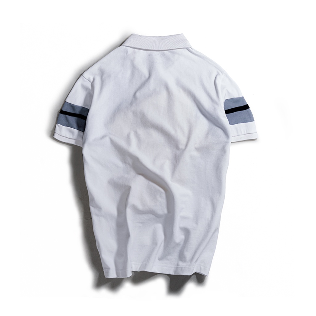 Áo thun polo nam trắng có cổ đẹp MATANO - Áo phông polo nam cổ trụ bẻ, vải cá sấu cotton cao cấp, phối màu kẻ ngang 024 | BigBuy360 - bigbuy360.vn
