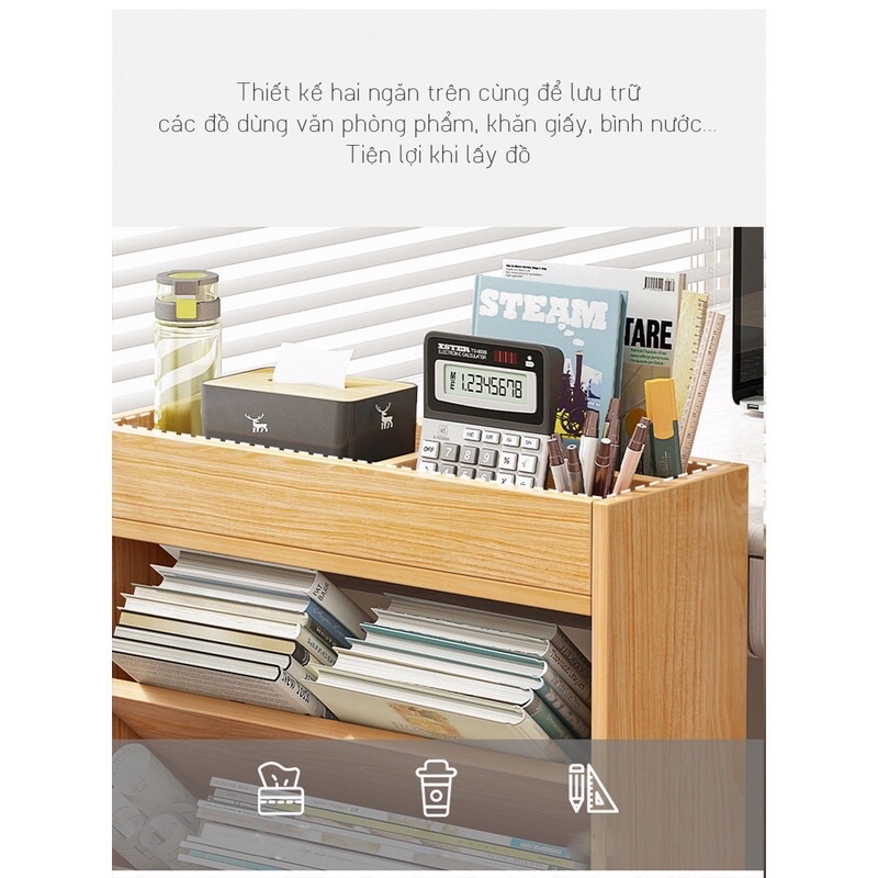 kệ gỗ đa năng 5 tầng có bánh xe để sách cạnh bàn làm việc GP189.03