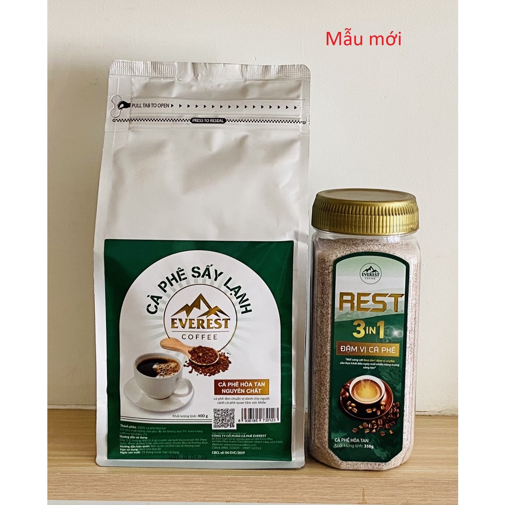 Combo túi 400g cà phê đen sấy lạnh+hũ 350g Rest 3in1