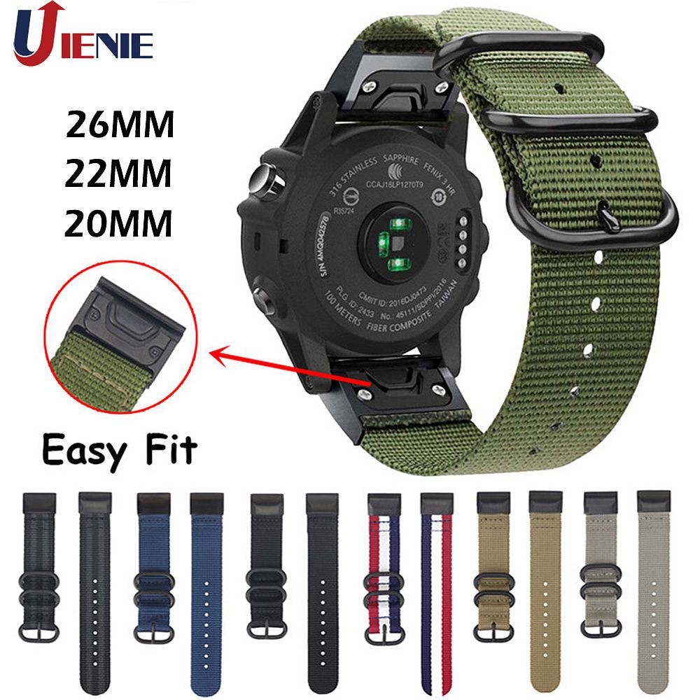 Dây đeo cổ tay bằng dây đeo bằng nylon 20/ 22/ 26mm cho Garmin Fenix 5 5X 5S Plus/ 3 HR/ Forerunner 935 945