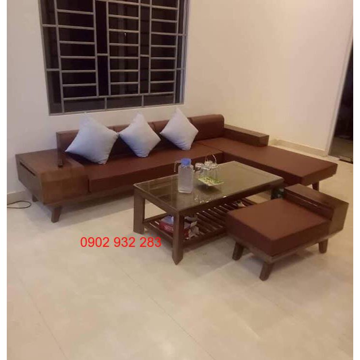 Bộ bàn ghế Sofa phòng khách gỗ sồi mẫu tay hộc kéo MS13.4