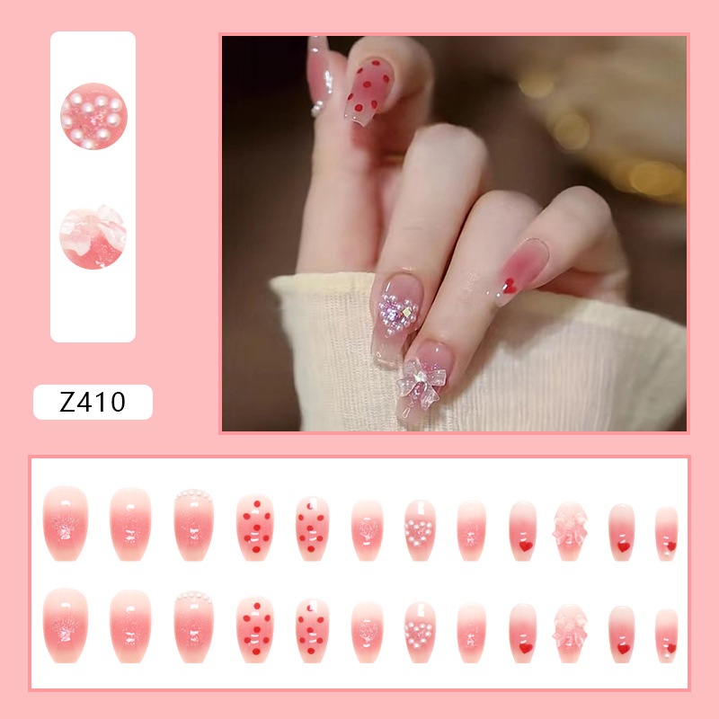 Bộ 24 móng tay giả đính đá làm nail ABa