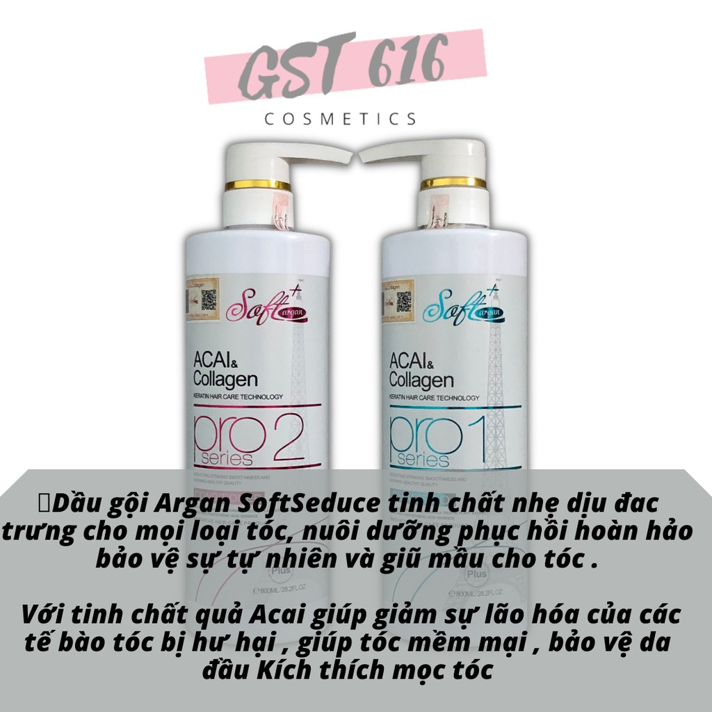 Cặp dầu gội xả collagen SOFT AGAN 800ml giúp tóc bóng mượt dưỡng sâu phục hồi tóc hư tổn