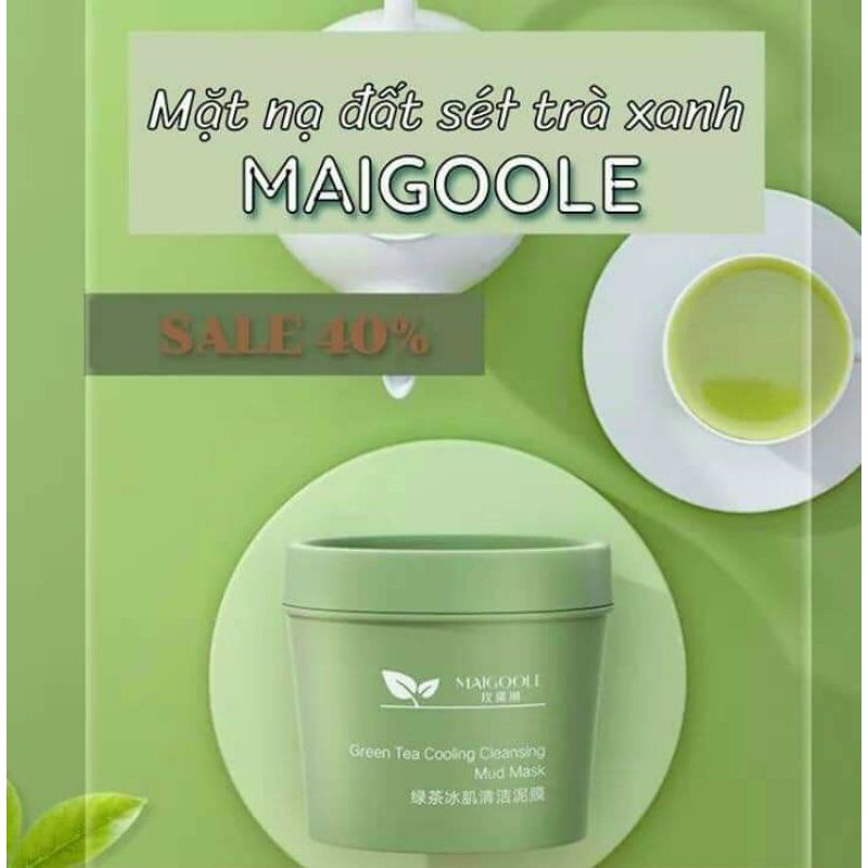 Hộp mặt nạ bùn đất sét trà xanh Maigoole100g se khít chân lông; giảm mụn