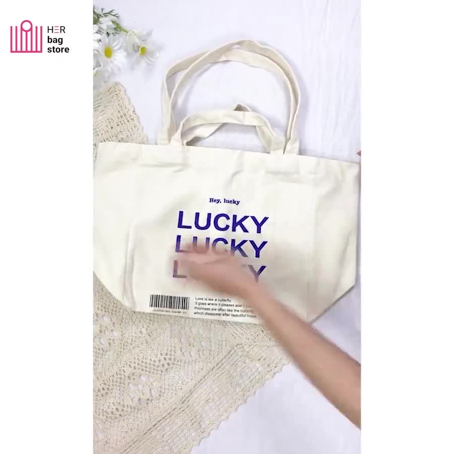 Túi tote vải canvas nữ đeo vai in chữ MERCI phong cách thời trang trẻ trung | BigBuy360 - bigbuy360.vn