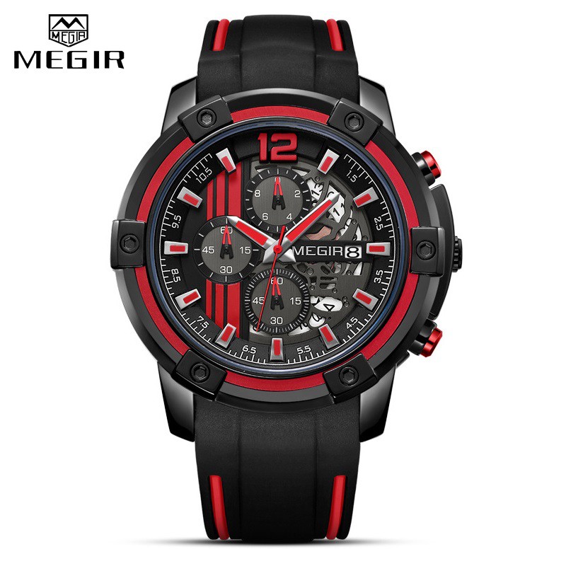 Đồng Hồ Đeo Tay Mặt Tròn Dây Silicone Chống Nước Dành Cho Nam MEGIR