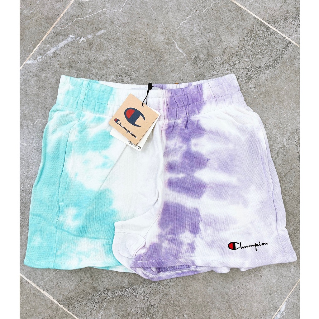 (HÀNG XUẤT XỊN) Áo thun tay ngắn &amp; quần short thêu logo 1817 Cham/pi/on heritage stripe tie dye  Made in Cam/bo/dia