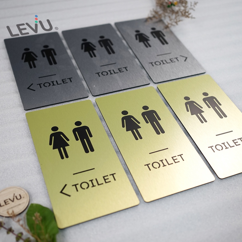 Bảng toilet bằng nhôm aluminium xước chỉ dẫn hướng nhà vệ sinh LEVU-ALU08