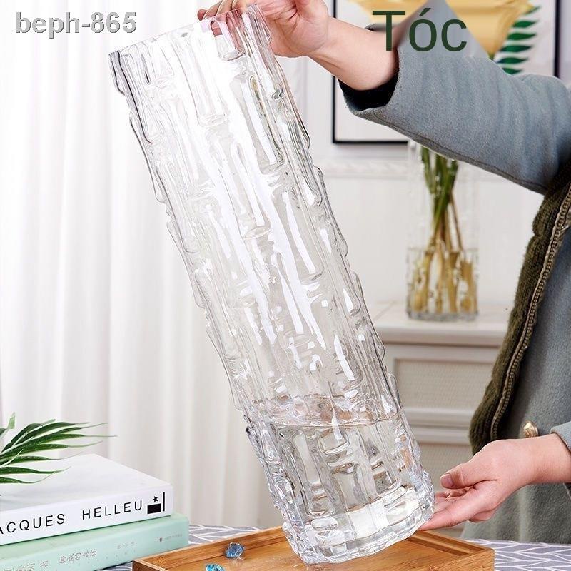 Bình tre lớn từ trần đến sàn trang trí phòng khách thủy tinh trồng hoa khô cắm dày