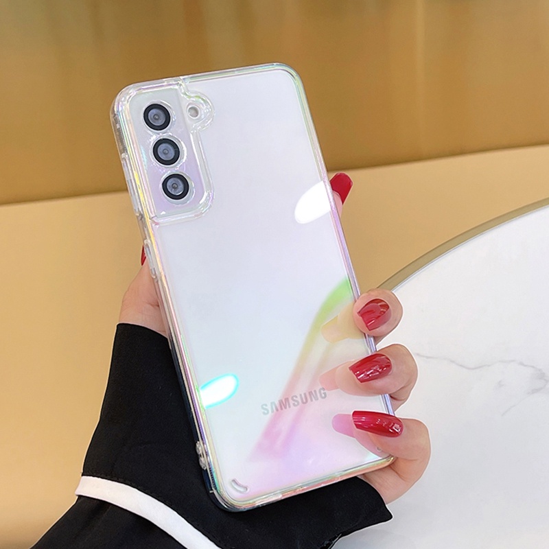 Ốp Điện Thoại Laser Cho Samsung S22 S21 Ultra S20 FE A52 A72 A32 A12 A22 Note 20 Sang Trọng Nhiều Màu Sắc Cầu Vồng Trong Suốt