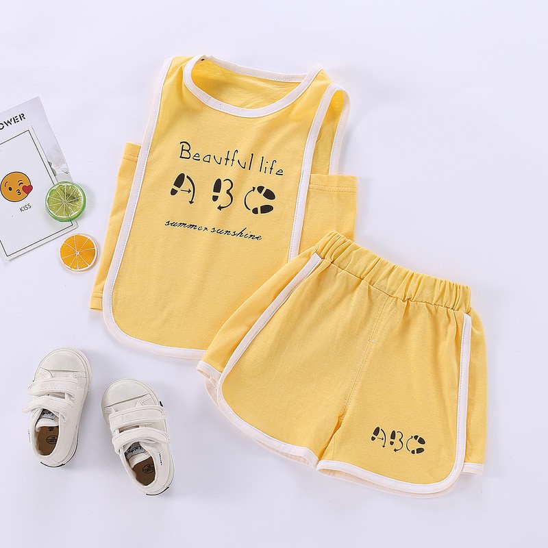 Bộ vest trẻ em mùa hè cotton nam nữ thể thao quần đùi trẻ em, xu hướng bình thường của em bé, bộ đồ hai mảnh