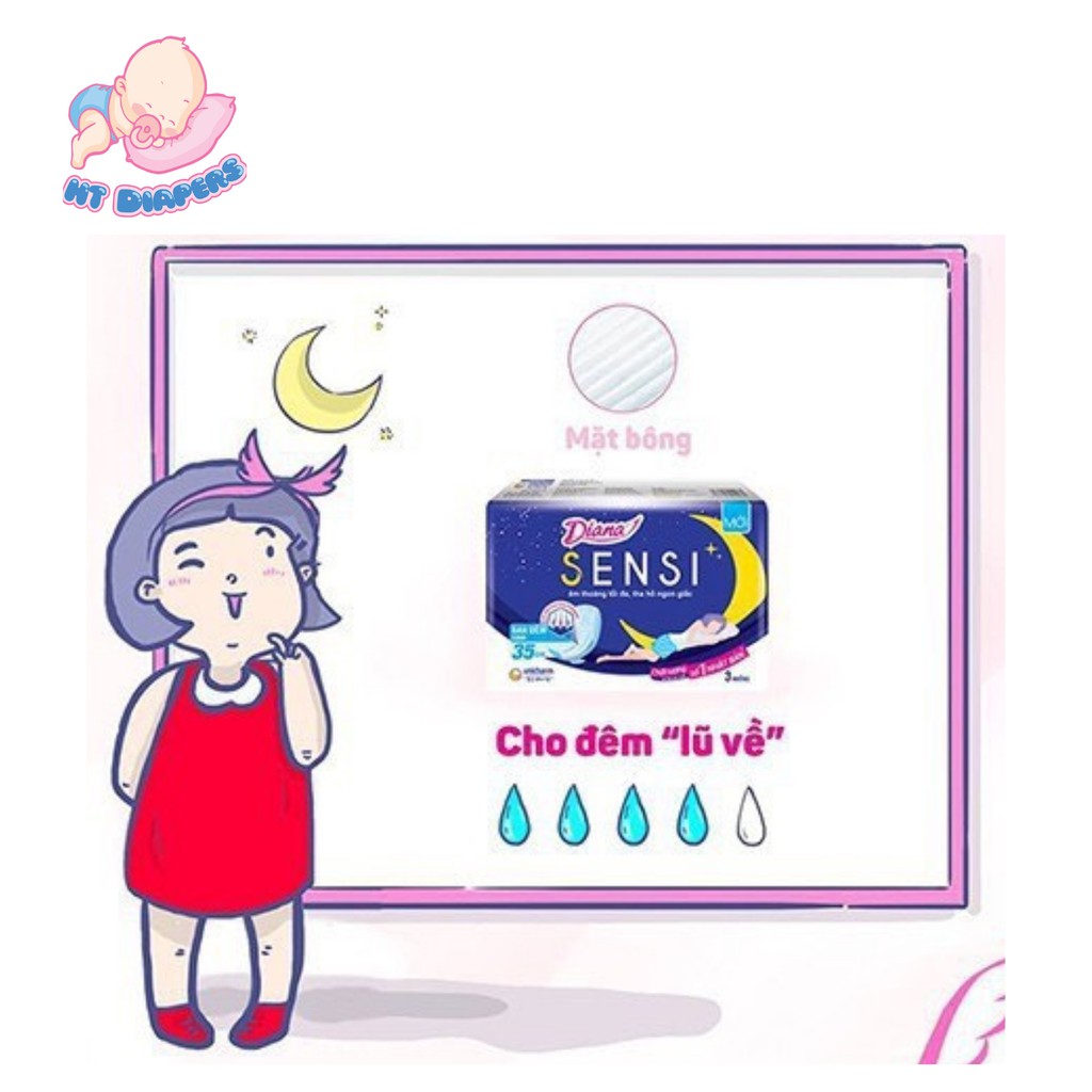 2 Gói Băng Vệ Sinh 💕Diana💕 siêu thấm Supernight 35cm 3 miếng/gói