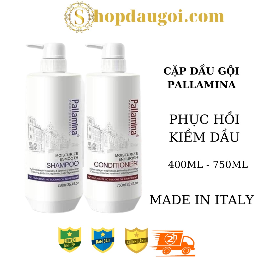 DẦU GỘI DẦU XẢ PALLAMINA KIỀM DẦU PHỤC HỒI TÓC SIÊU MƯỢTCOLLAGEN KERATIN COMPLEX 400ML *2