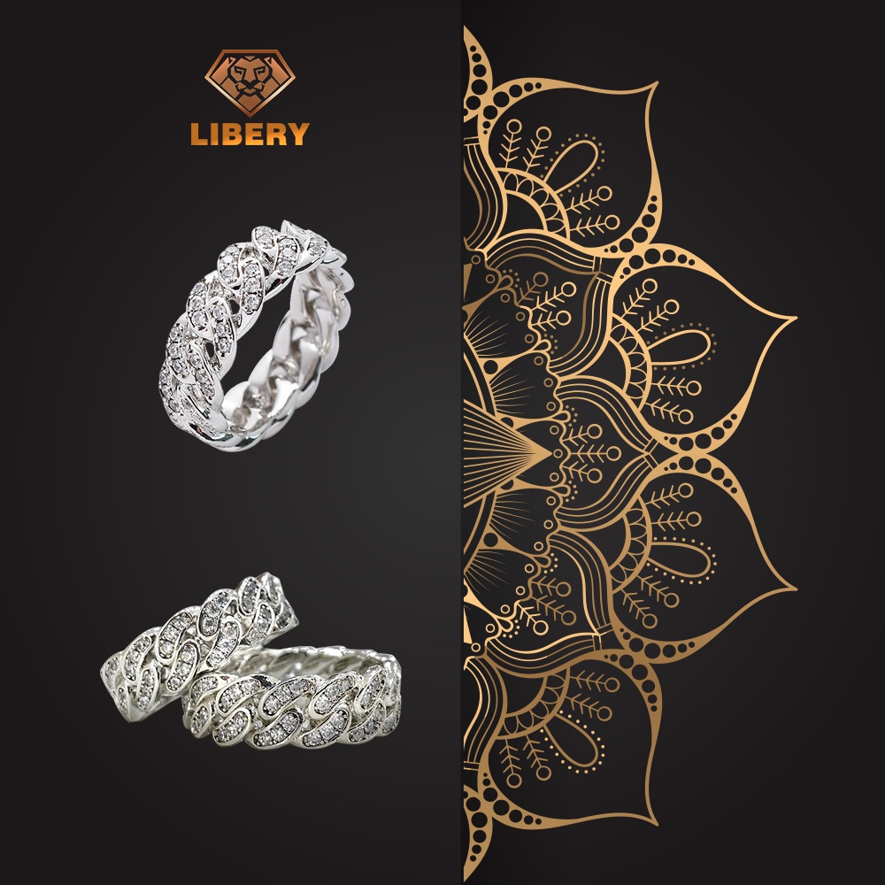 Nhẫn thời trang nam nữ cuban bling Libery mã vàng trắng 18K - mẫu N048
