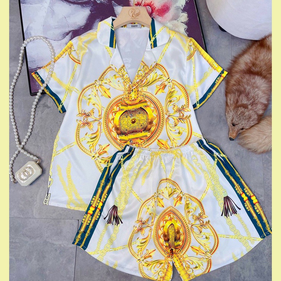 Đồ mặc nhà quần đùi lụa latin, Pijama thiết kế freesize dưới 60kg