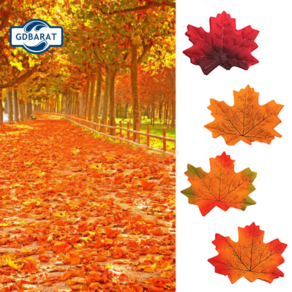 GD 50/100Pcs Fadeless Autumn Maple Leaf Wall Artificial