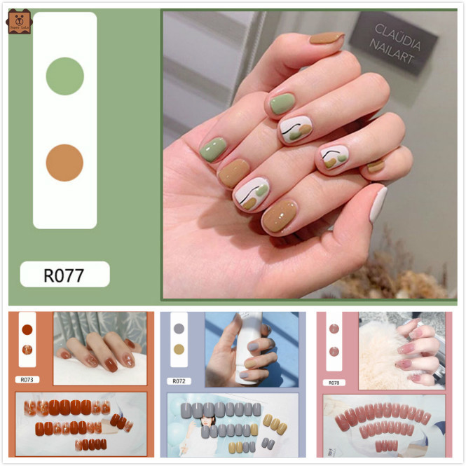 Cod In Stock New 24pcs Waterproof Fantasy Color Elegant Geometric Daisy Wearable Removable Nail Patch