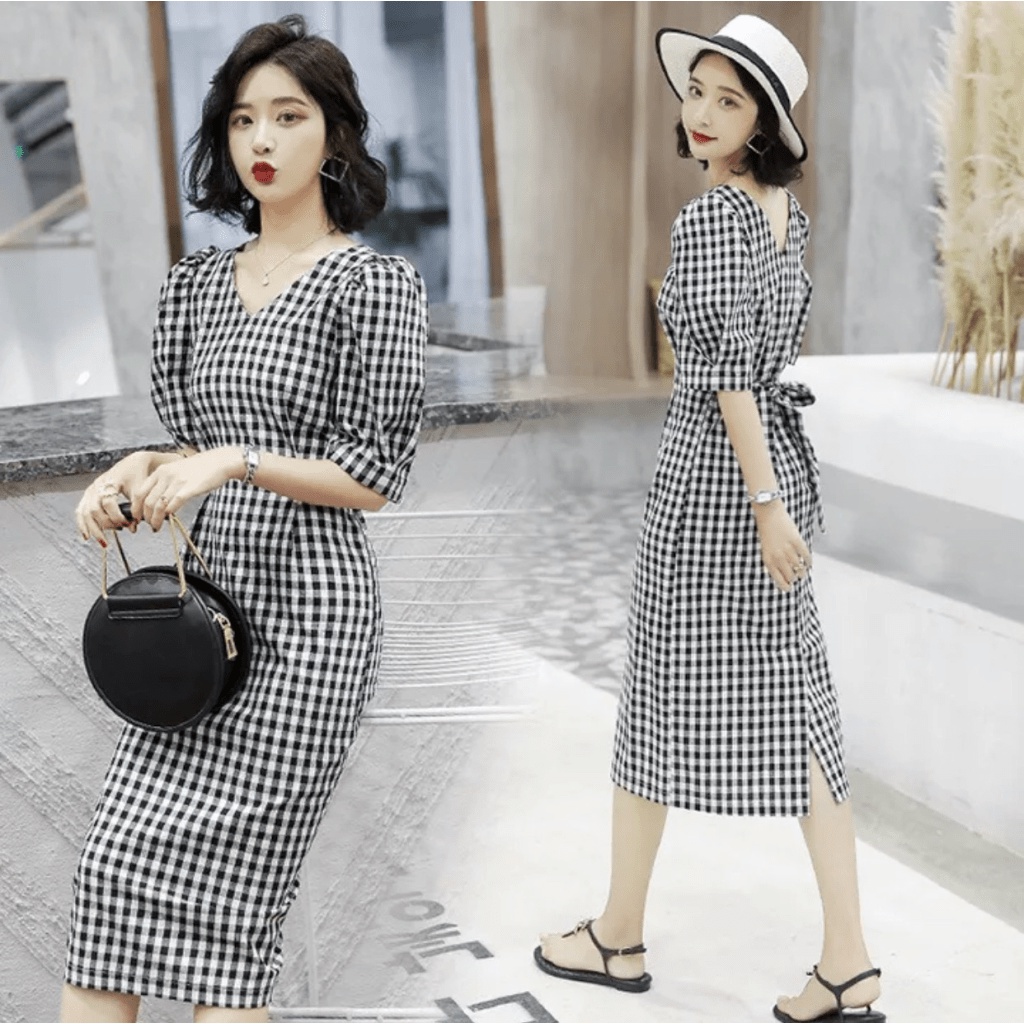 (FREE SHIP) Đầm Suông Caro Nữ Phối Dây Cột Eo Xinh Xắn Duyên Dáng Đầy Cuốn Hút Tôn Dáng