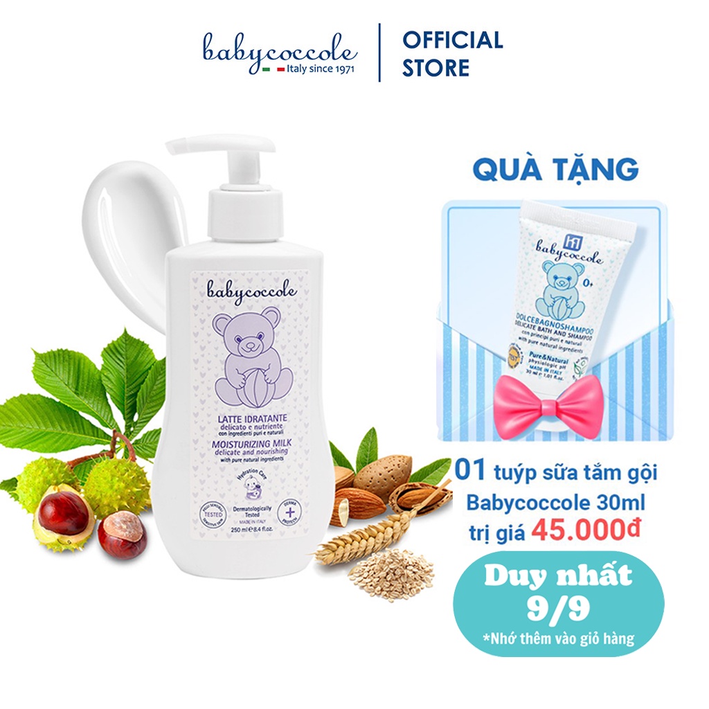 Sữa dưỡng thể cho bé Babycoccole 0M+ dưỡng da trẻ em & em bé từ sơ sinh chiết xuất hạnh nhân 250ml