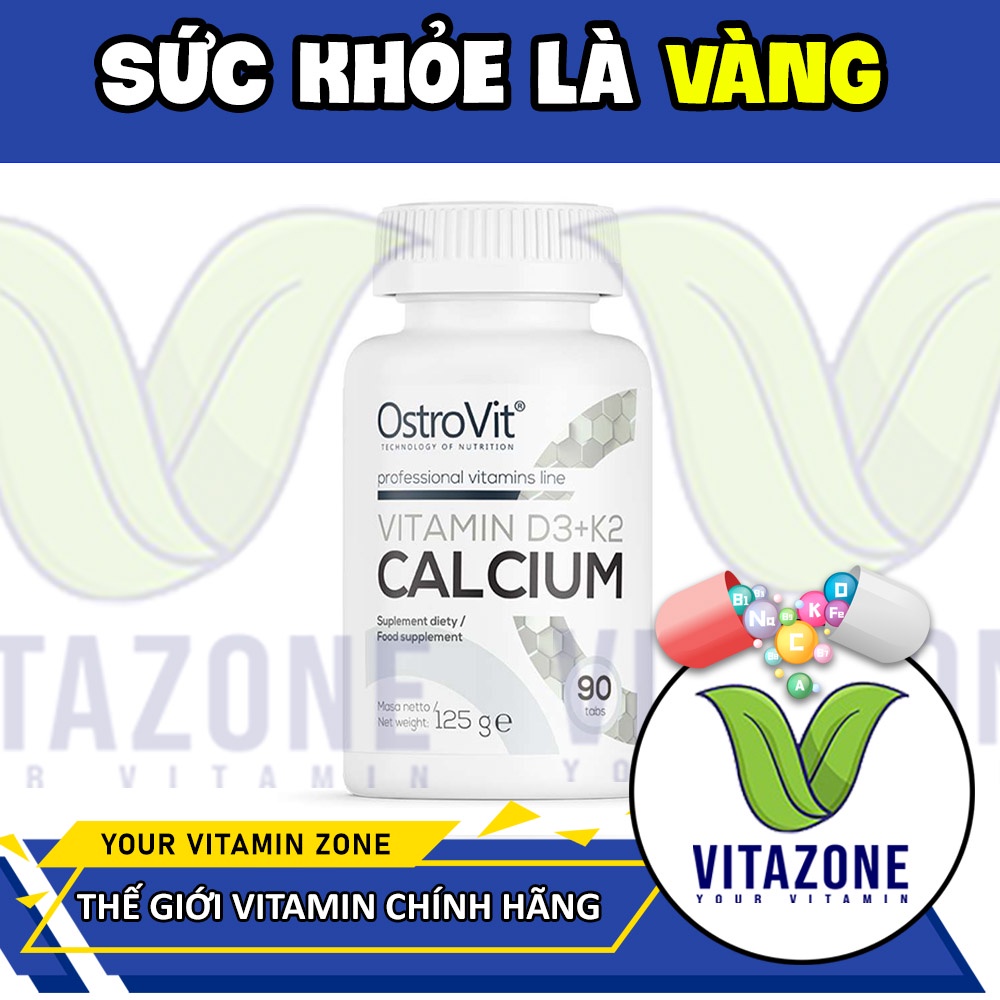 Viên uống hỗ trợ xương khớp Ostrovỉt Calcium D3 K2, Hỗ trợ tổng hợp canxi, giúp xương chắc khỏe - 90 Viên
