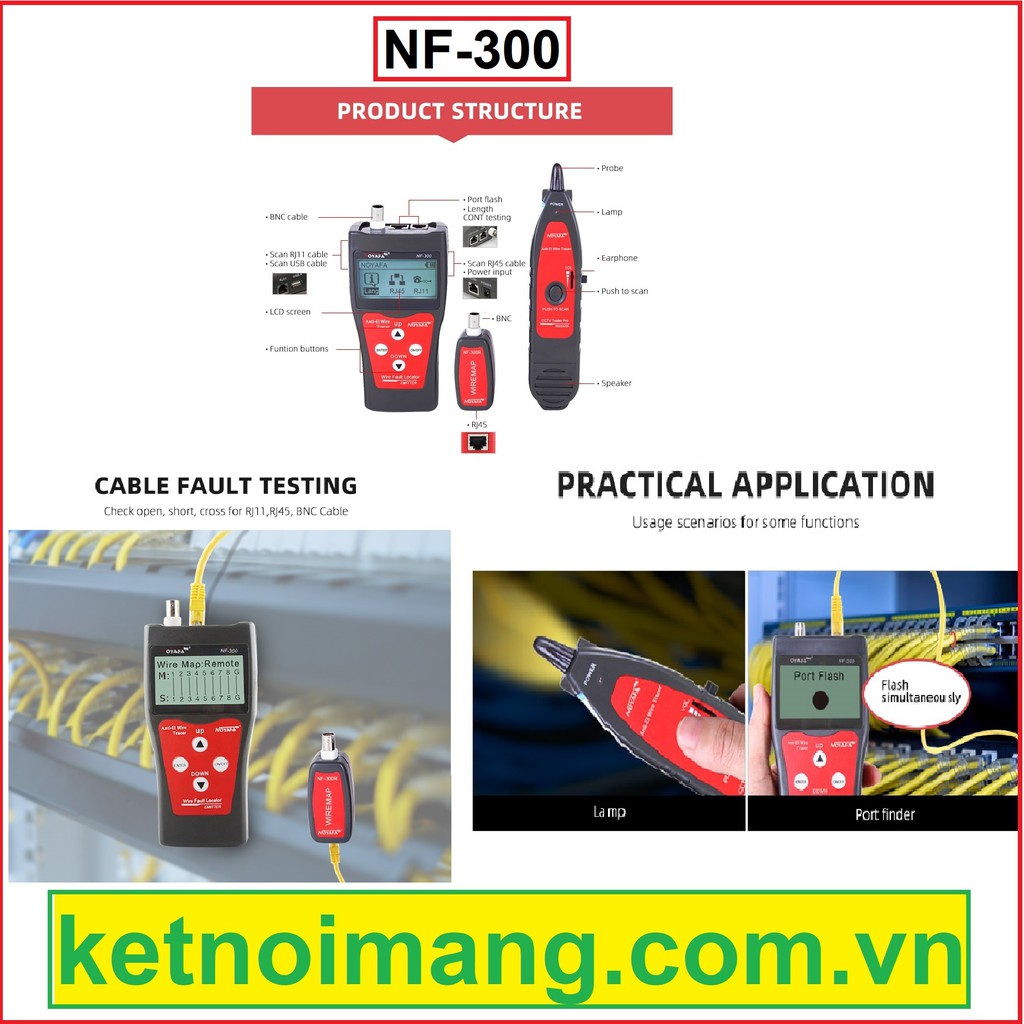 Máy kiểm tra cáp mạng Noyafa NF-300 đa năng chính hãng. BH 12 tháng