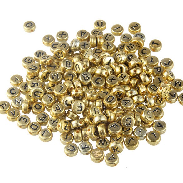 Set 100 hạt nhựa acrylic 4x7mm họa tiết chữ cái làm trang sức thủ công