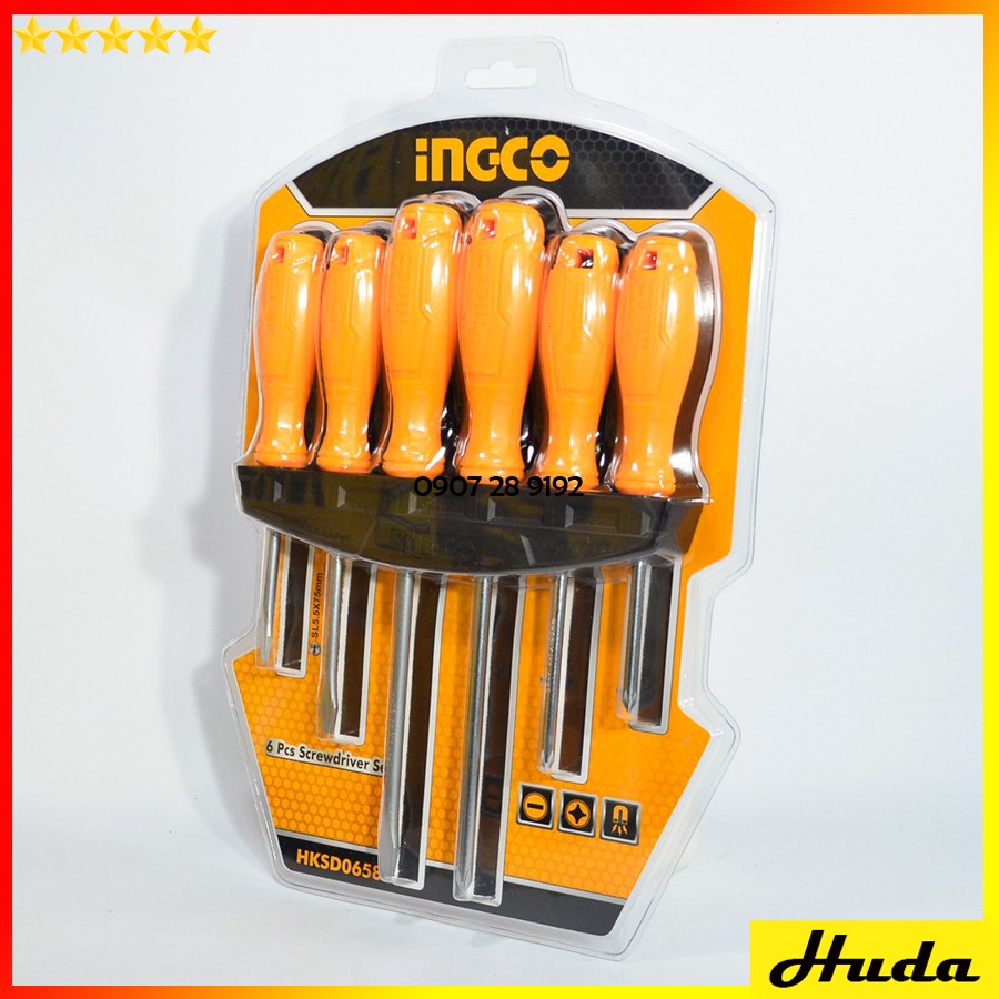 Bộ 6 tua vít dẹp và bake Total Ingco Bộ tuốc nơ vít thép chất liệu POI