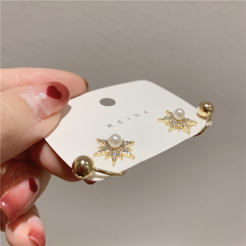 Khuyên tai hình ngôi sao đính ngọc trai phong cách Hàn Quốc kiểu dáng thời trang