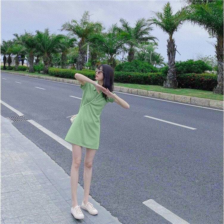Đầm Nữ Polo Trơn 5 Màu 🦋 Váy Ngắn Nữ BODY Dáng Ôm Tay Lỡ