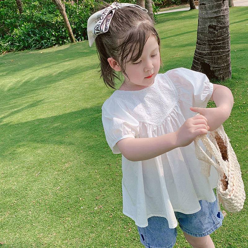 Áo cotton tay ngắn phồng mỏng phong cách nước ngoài Hàn Quốc mùa hè cho bé gái