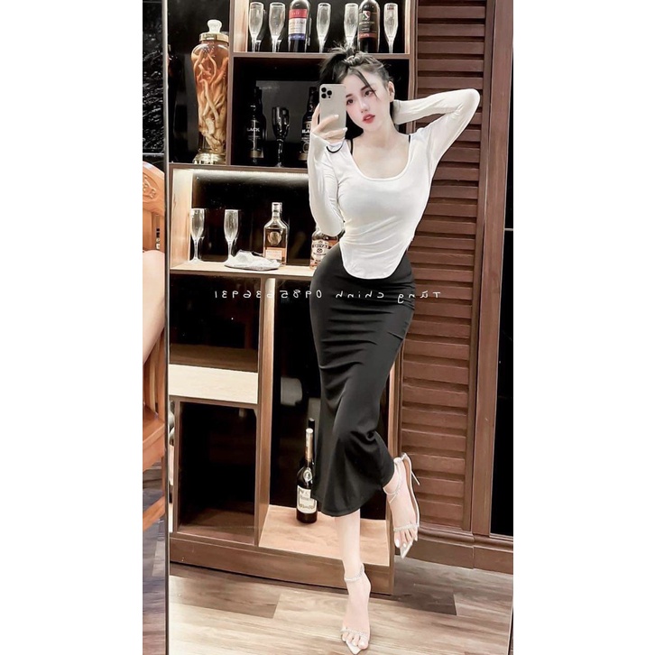 Đầm 2 dây phom dài kèm áo thun tay dài chất thun gân thích hợp mặc đi làm đi chơi phù hợp với mọi phong cách