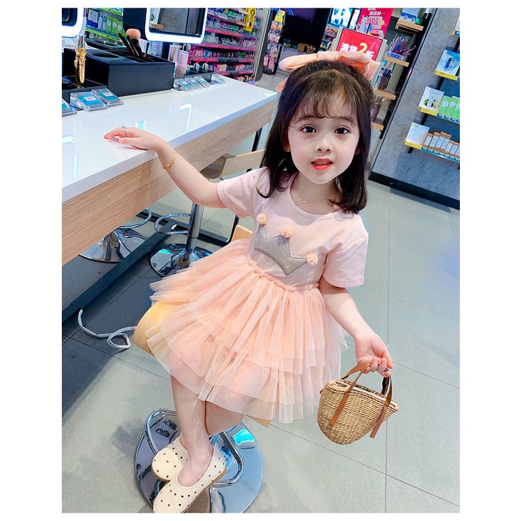 Váy xòe chất voan, Đầm công chua áo cotton siêu xinh và dễ thương cho bé gái QATE34