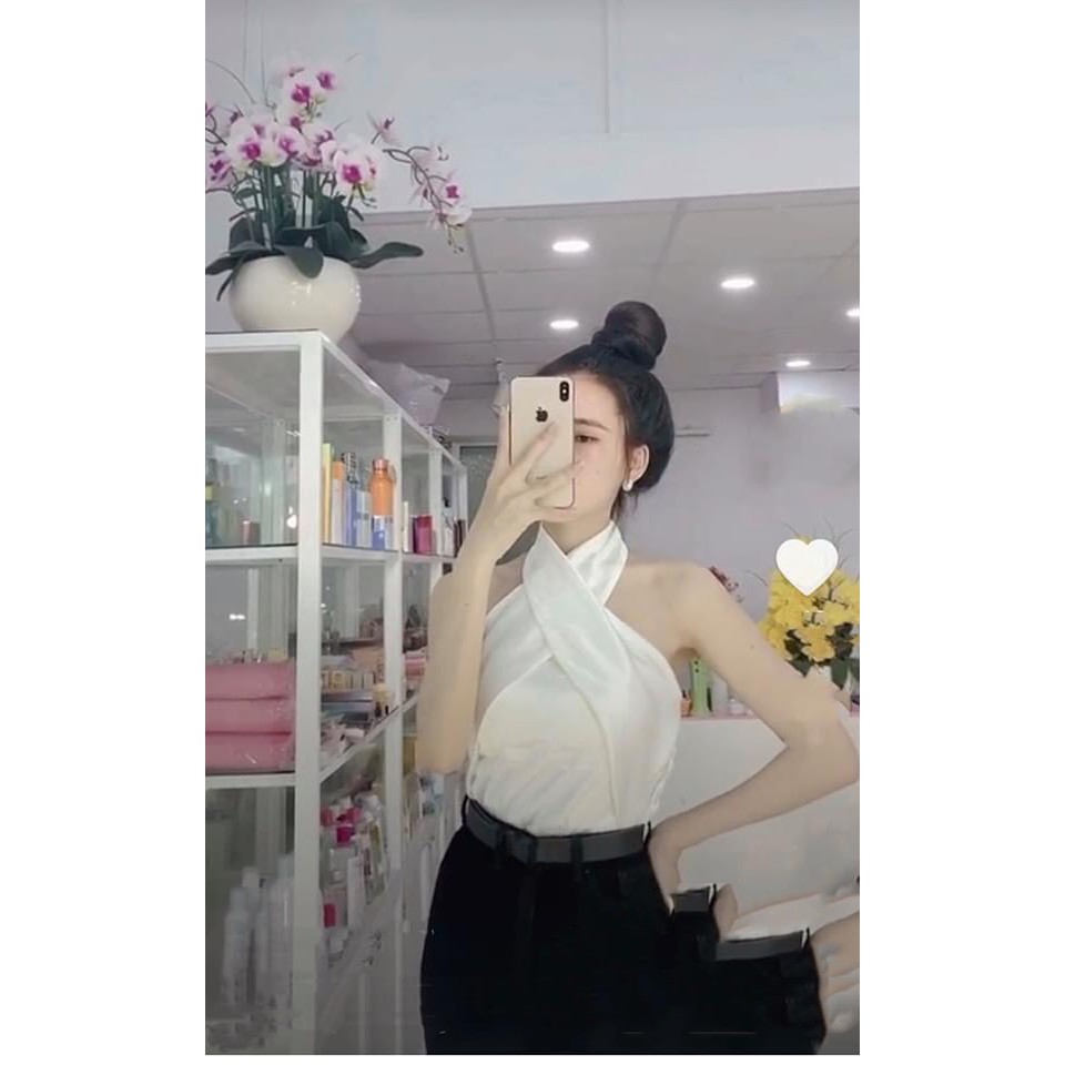 Áo yếm phi lụa chéo cổ MAUT230620